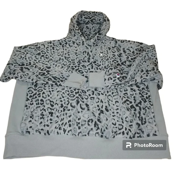Champion Reverse Weave Hoodie Sweatshirt Adult 3X Animal Print Gray Leopard - Picture 4 of 12